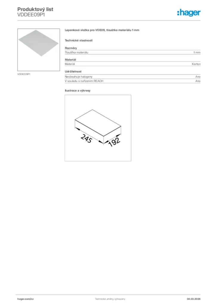 Obrázek Hager Product data sheet VDDEE09P1 | Hager