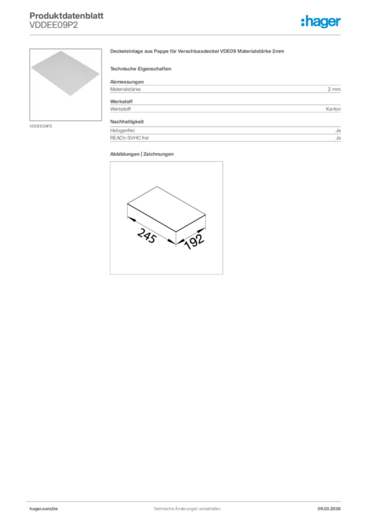 Bild Hager Produktdatenblatt VDDEE09P2 | Hager Deutschland