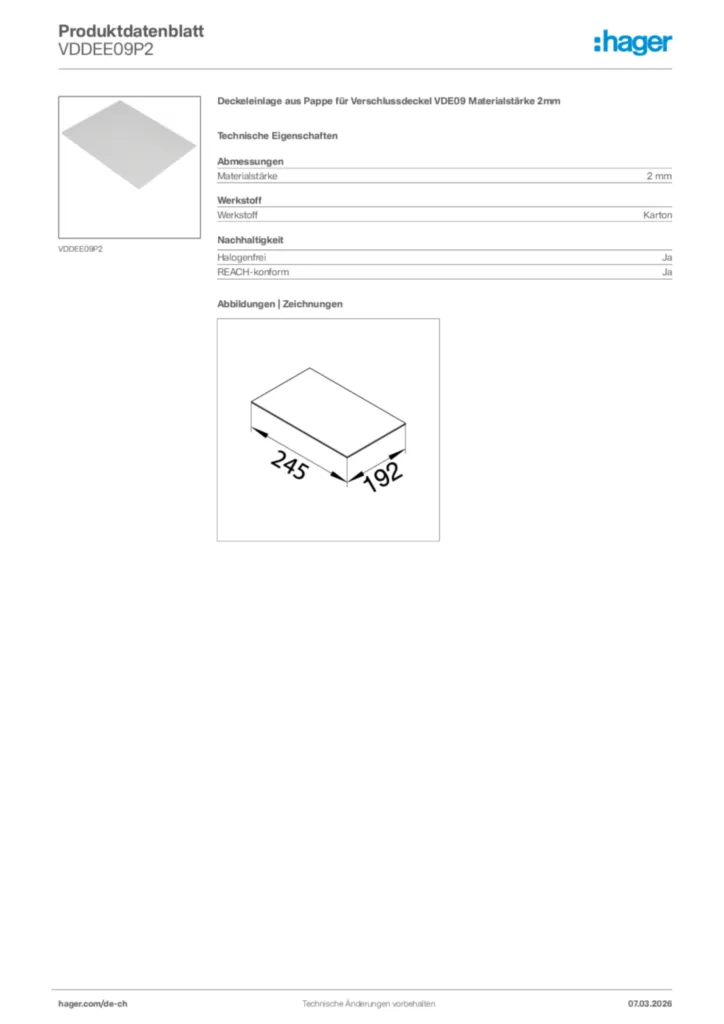 Bild Hager Produktdatenblatt VDDEE09P2 | Hager Schweiz