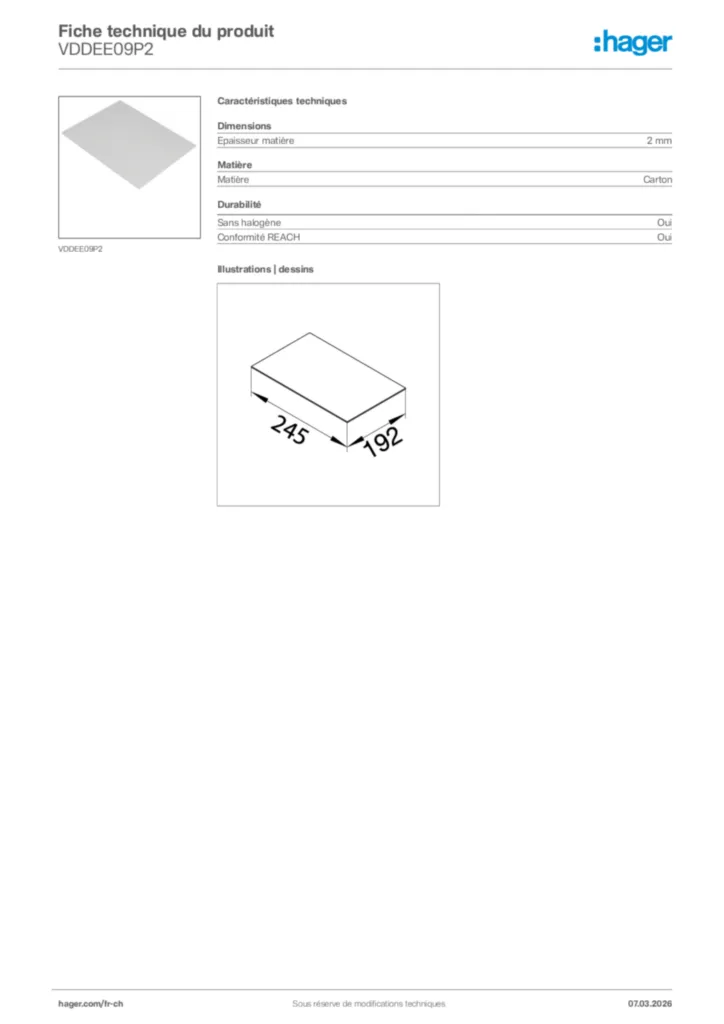 Image Hager Fiche technique du produit VDDEE09P2 | Hager Suisse