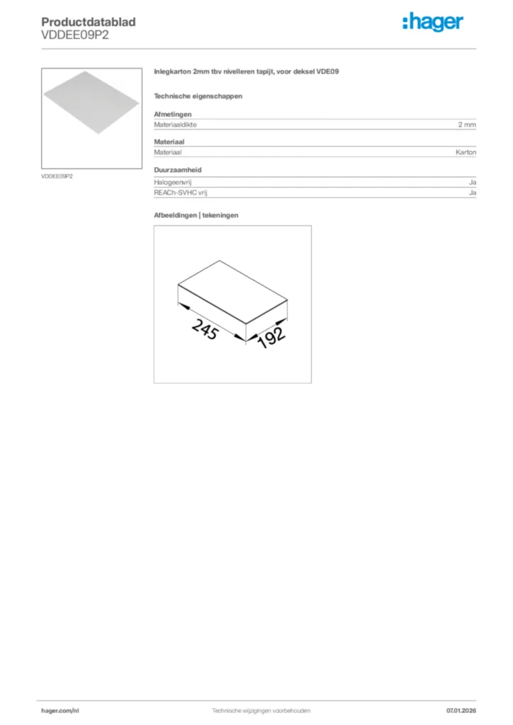 Afbeelding Hager Productdatablad VDDEE09P2 | Hager Nederland