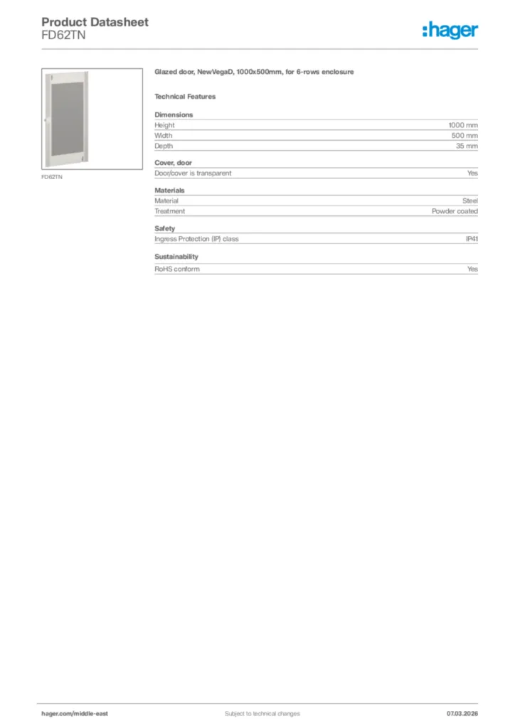 Image Hager Product data sheet FD62TN  | Hager