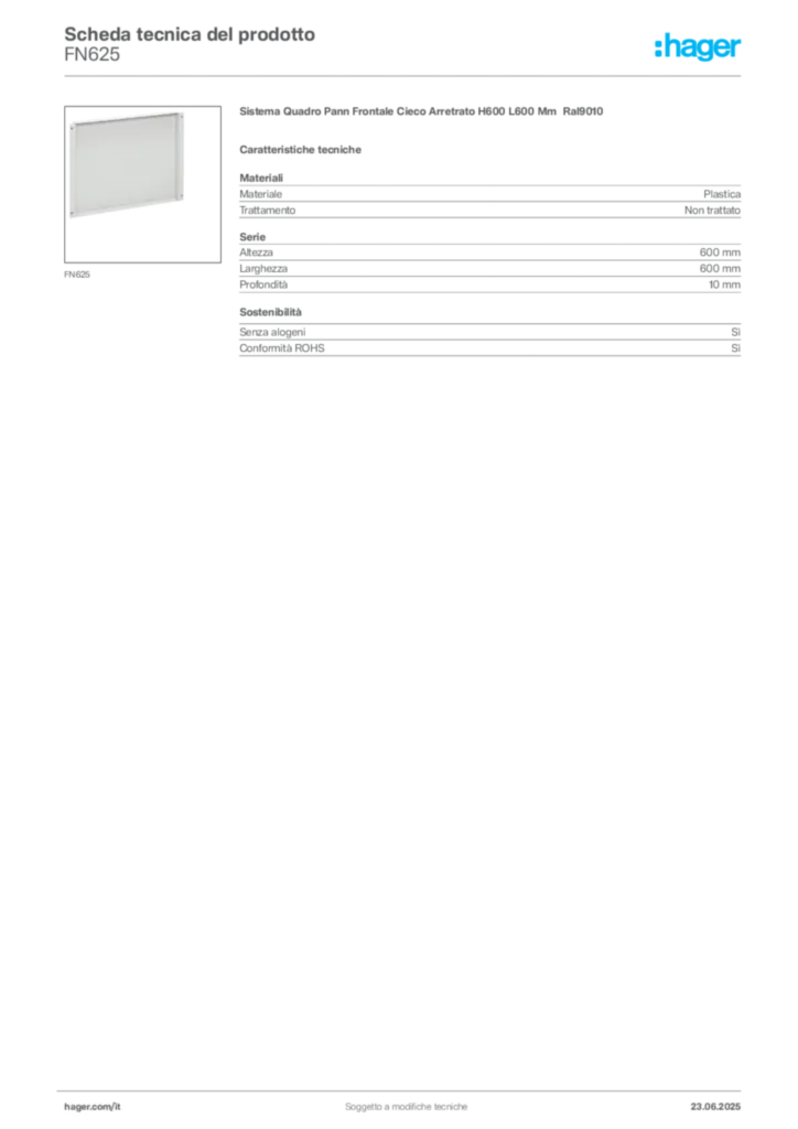 Immagine Hager Scheda tecnica del prodotto FN625 | Hager Italia