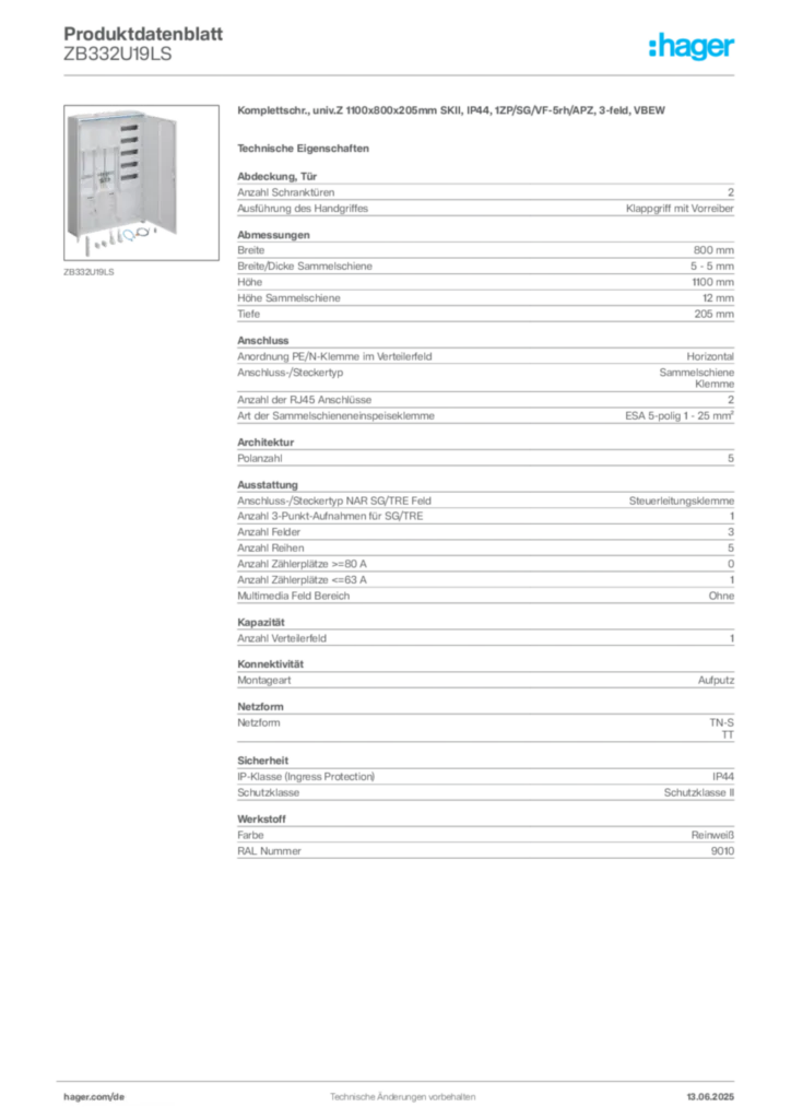 Bild Hager Produktdatenblatt ZB332U19LS | Hager Deutschland