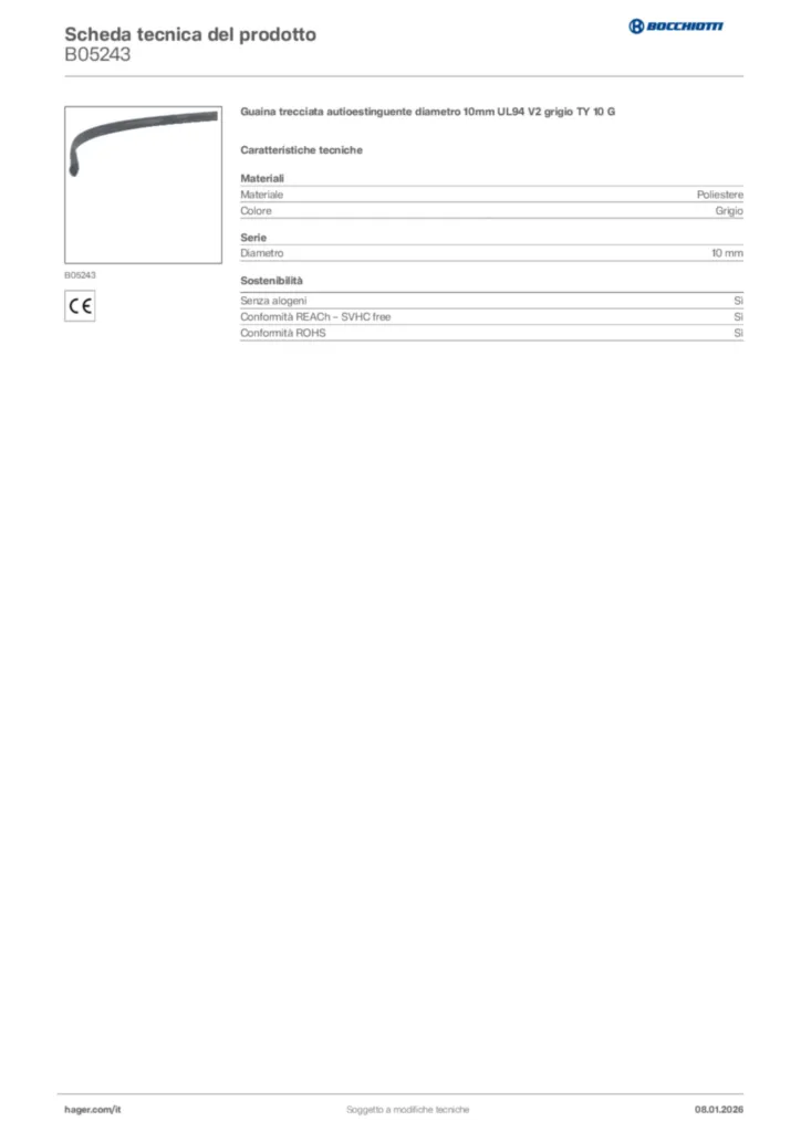 Immagine Bocchiotti Scheda tecnica del prodotto B05243 | Hager Italia