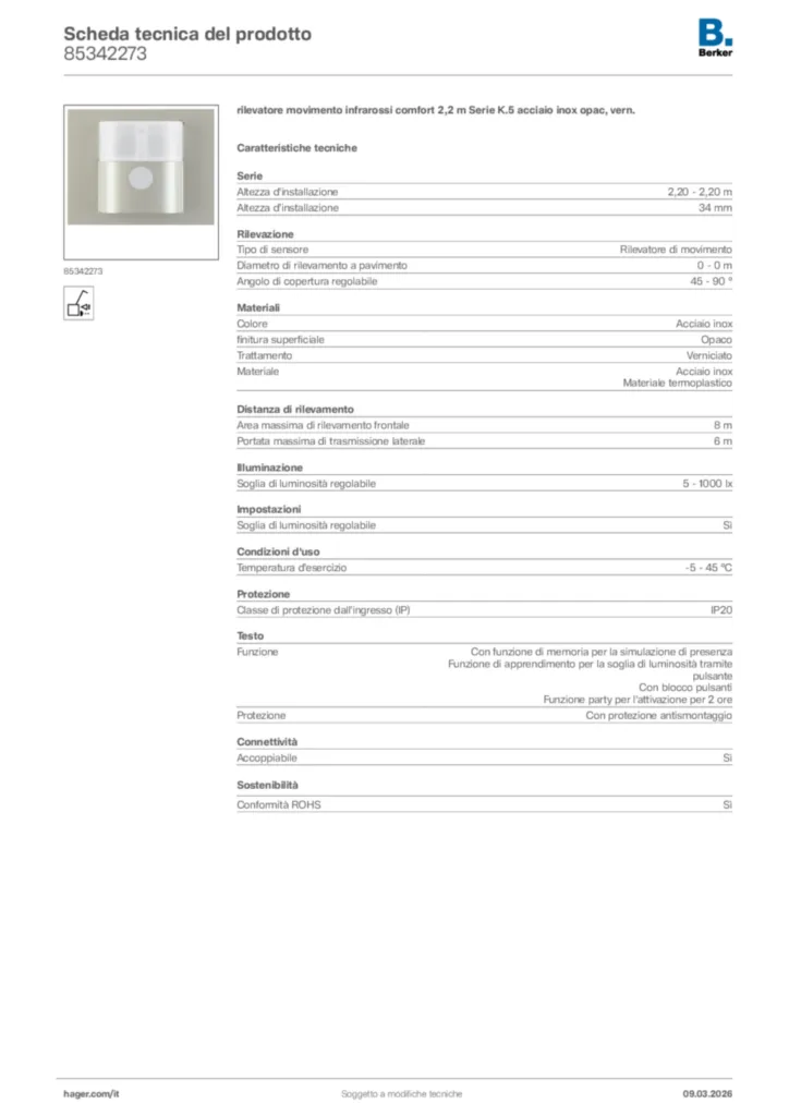 Immagine Berker Scheda tecnica del prodotto 85342273 | Hager Italia