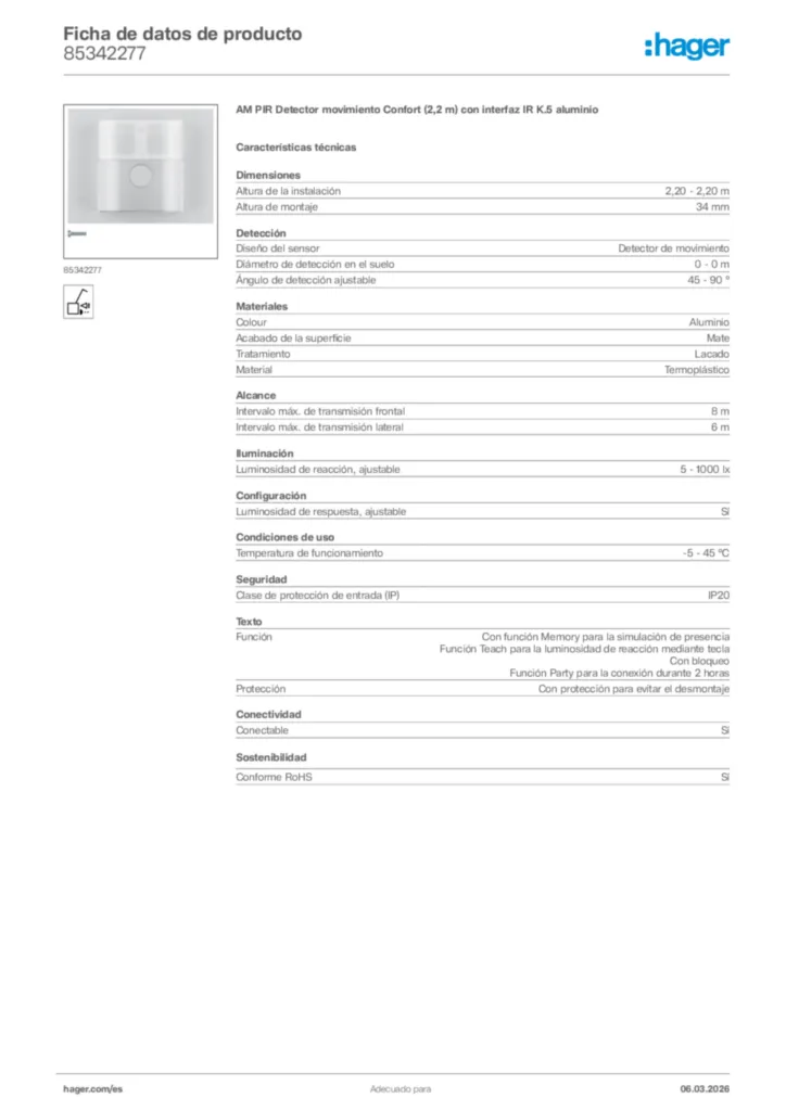 Imagen Hager Ficha de datos de producto 85342277 | Hager España