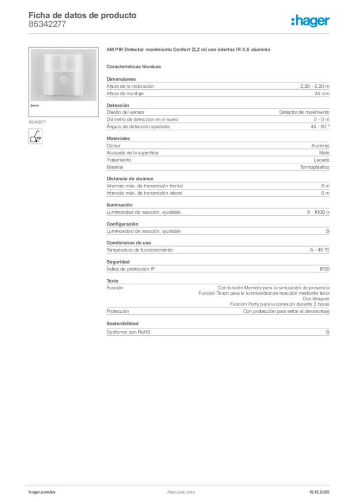 Imagen Hager Ficha de datos de producto 85342277 | Hager España