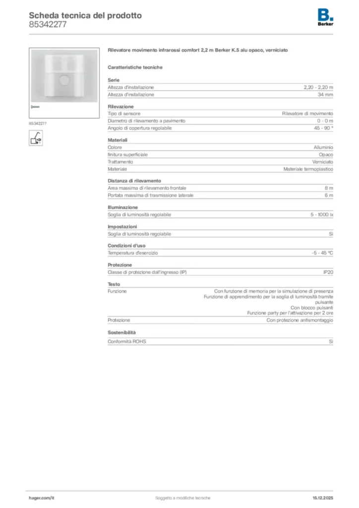 Immagine Berker Scheda tecnica del prodotto 85342277 | Hager Italia
