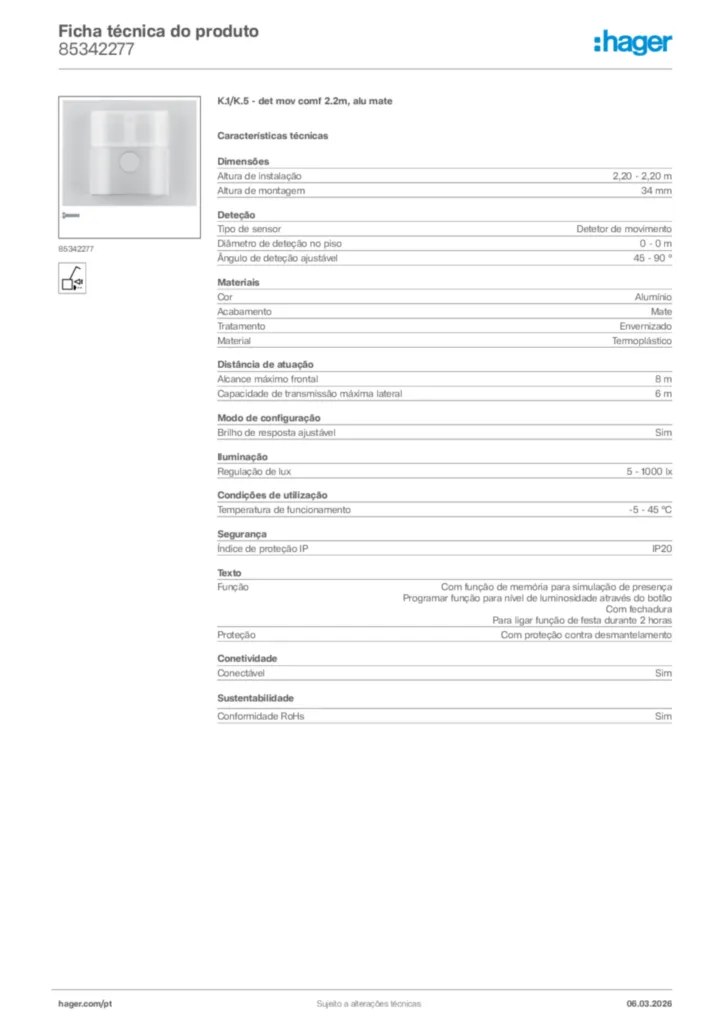 Imagem Hager Ficha técnica do produto 85342277 | Hager Portugal