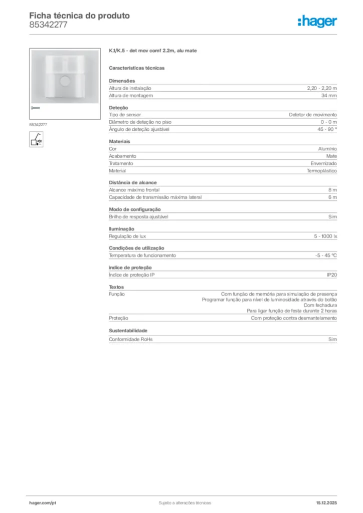 Imagem Hager Ficha técnica do produto 85342277 | Hager Portugal