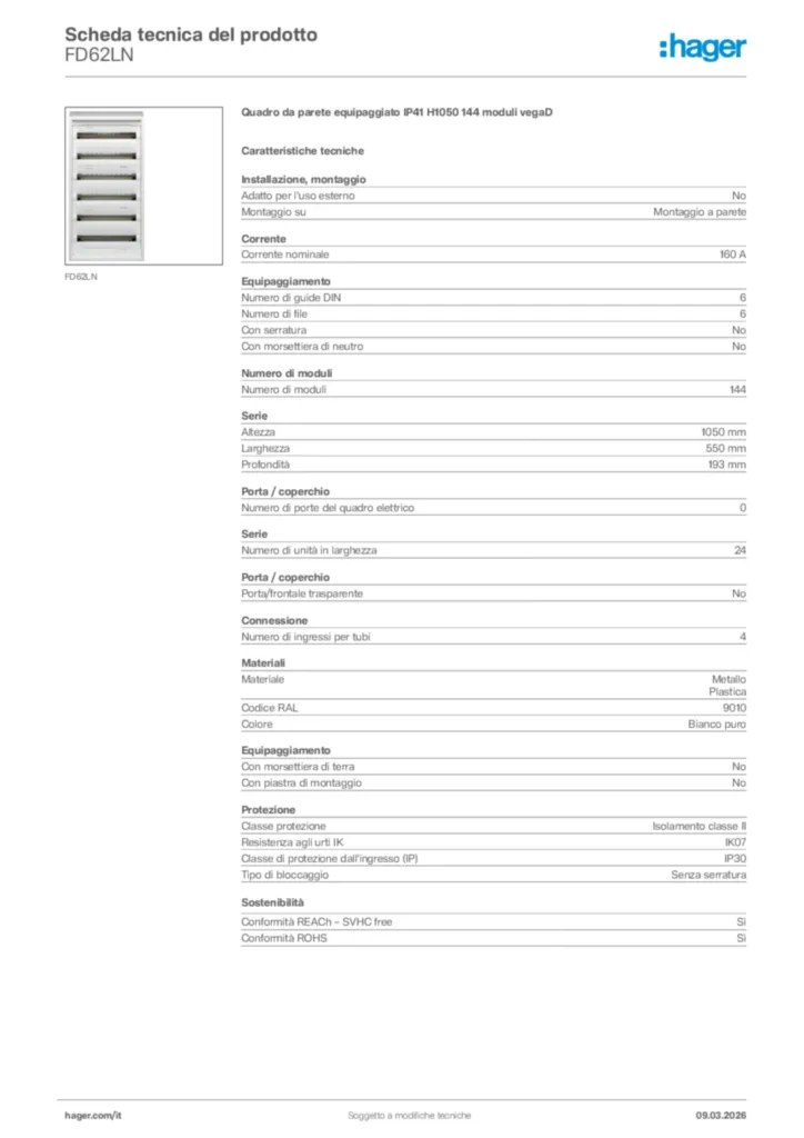 Immagine Hager Scheda tecnica del prodotto FD62LN | Hager Italia