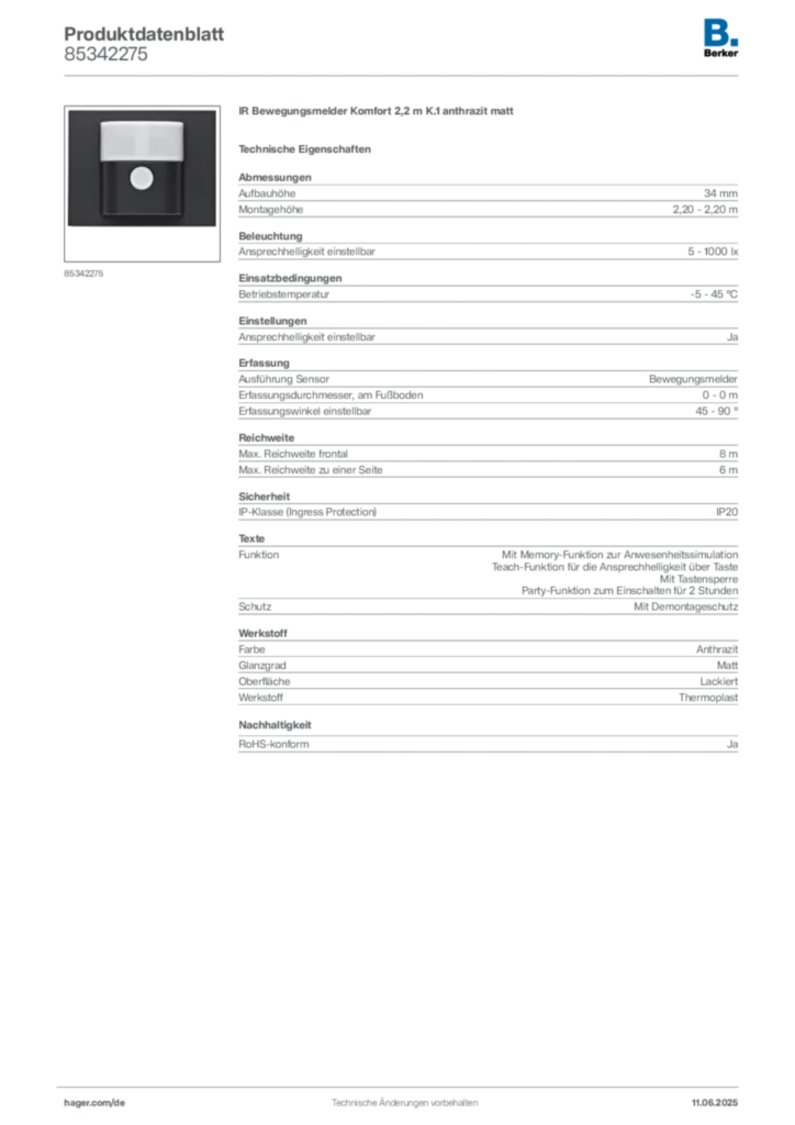 Bild Berker Produktdatenblatt 85342275 | Hager Deutschland