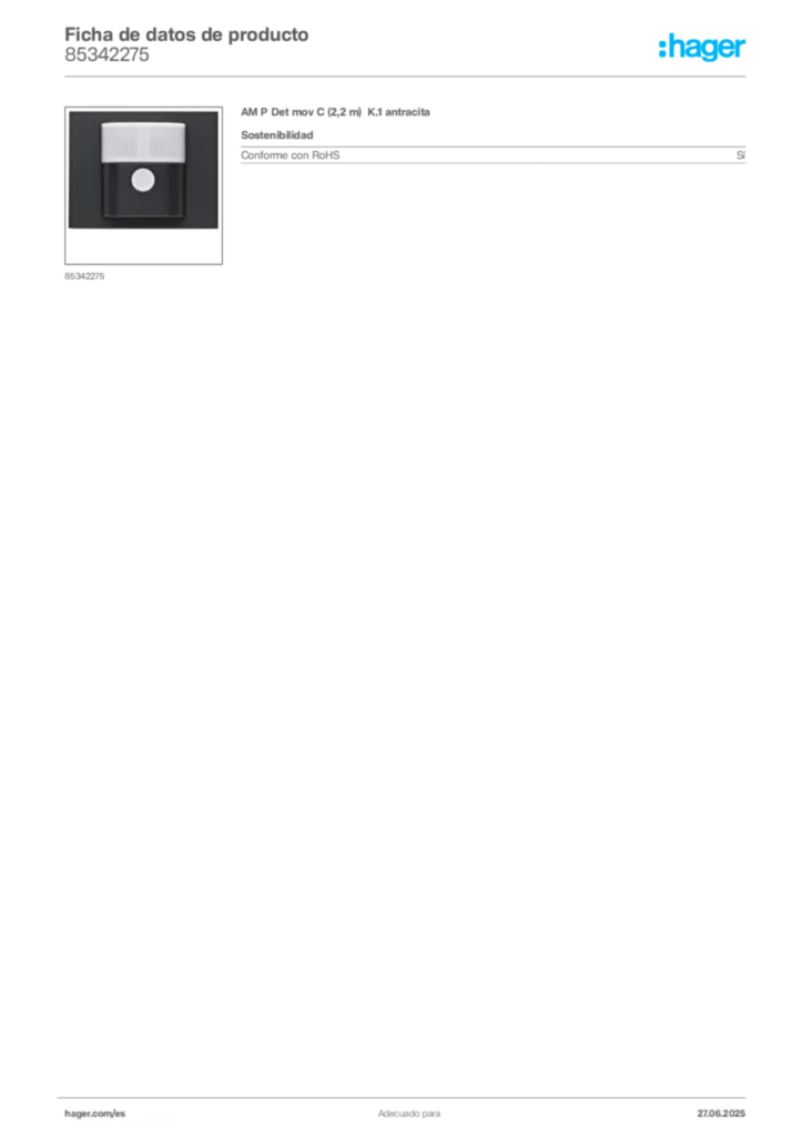 Imagen Hager Ficha de datos de producto 85342275 | Hager España