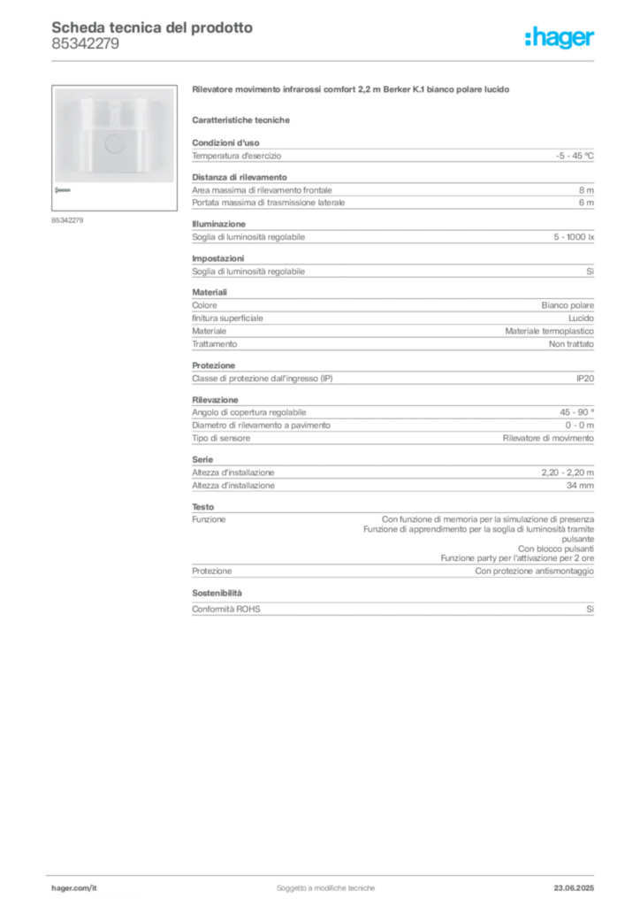 Immagine Berker Scheda tecnica del prodotto 85342279 | Hager Italia