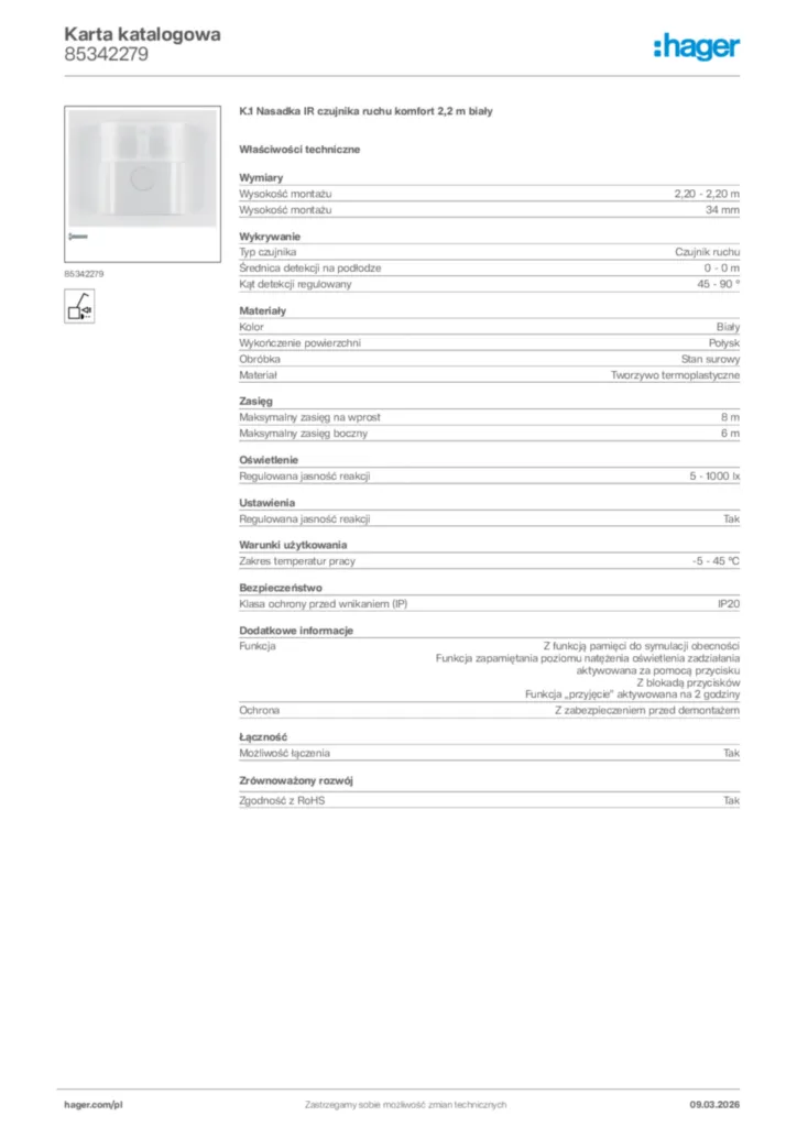 Zdjęcie Hager Karta katalogowa 85342279 | Hager Polska