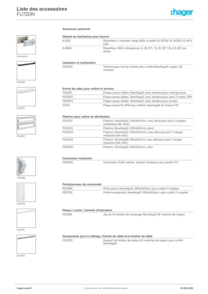 Image Hager Fiche technique du produit FU72DN | Hager France
