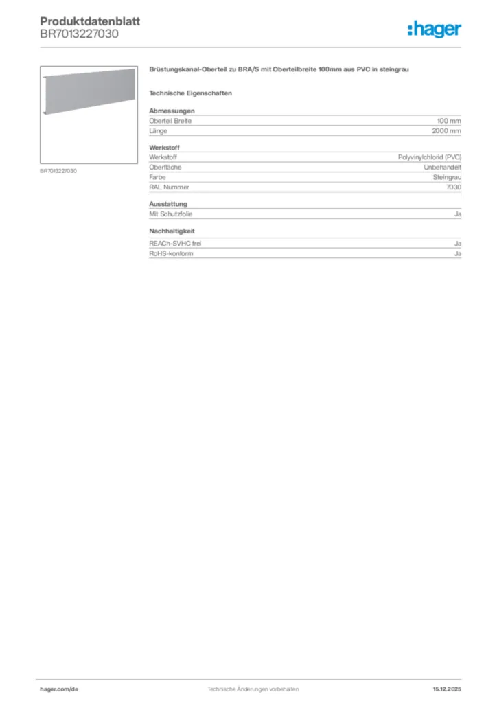 Bild Hager Produktdatenblatt BR7013227030 | Hager Deutschland