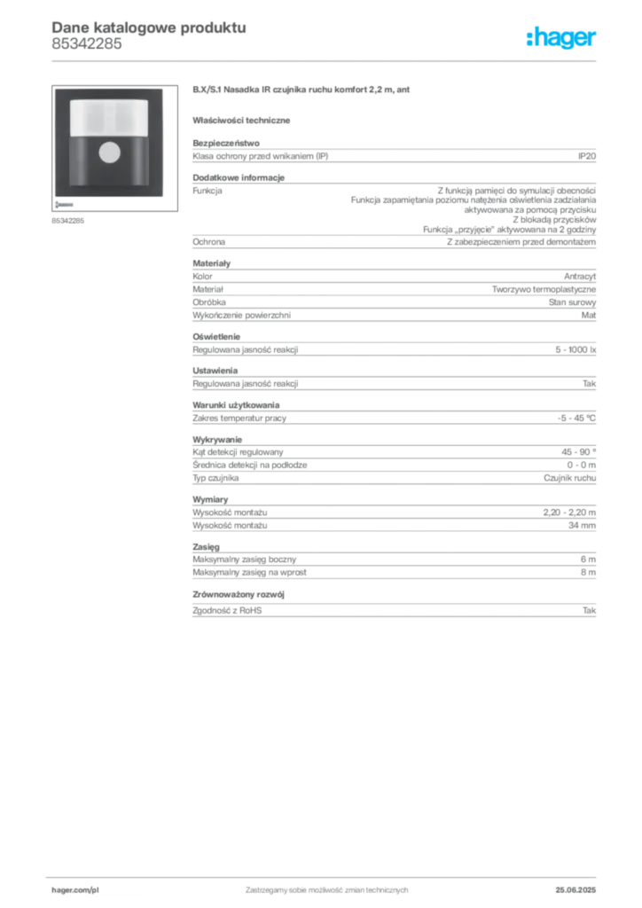 Zdjęcie Hager Karta katalogowa 85342285 | Hager Polska