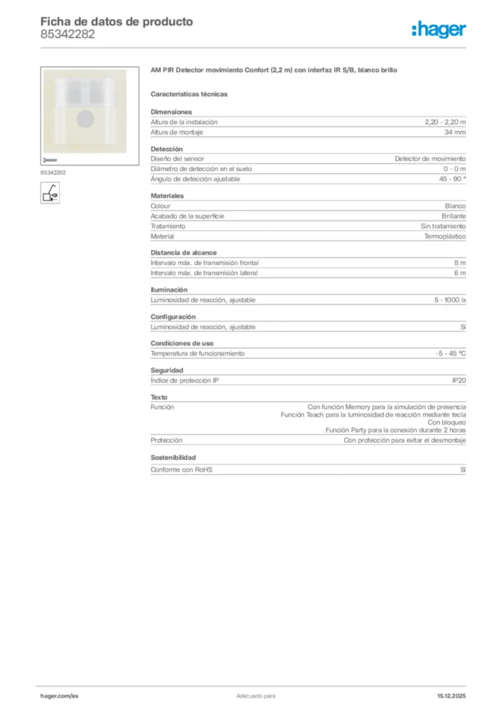 Imagen Hager Ficha de datos de producto 85342282 | Hager España