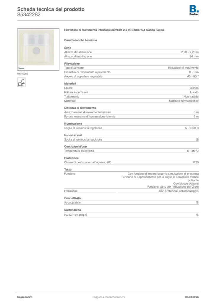 Immagine Berker Scheda tecnica del prodotto 85342282 | Hager Italia