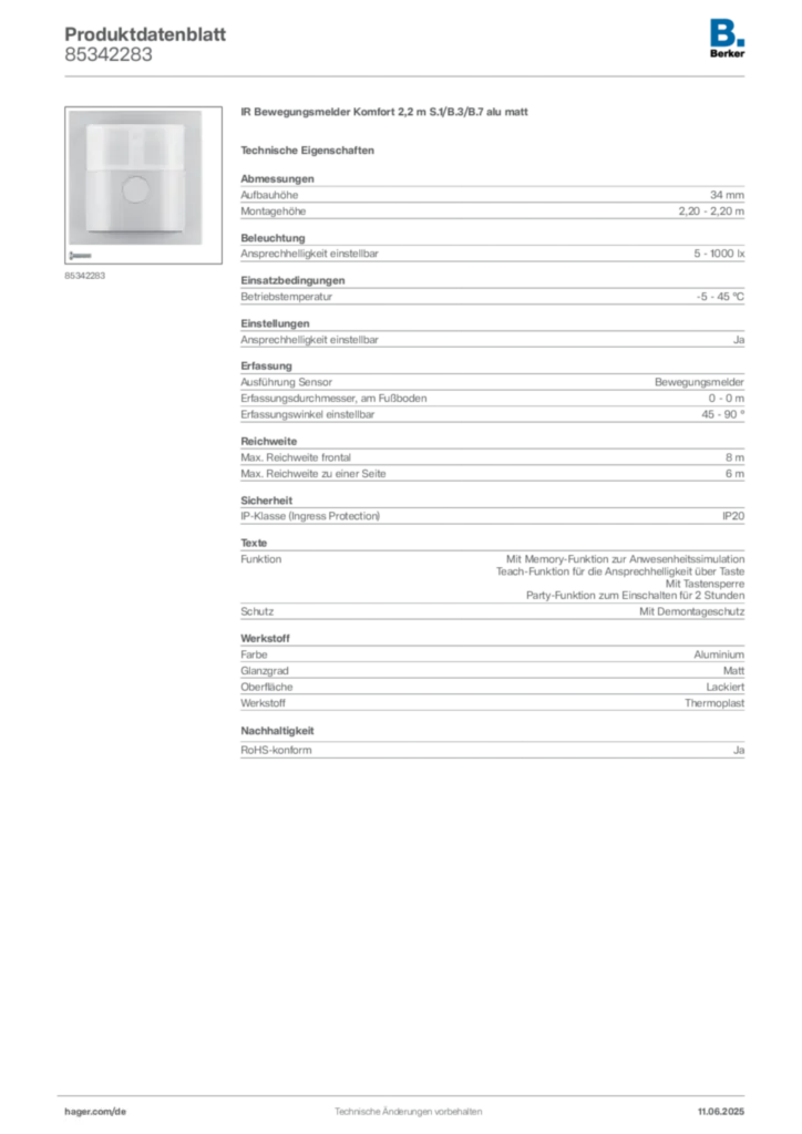Bild Berker Produktdatenblatt 85342283 | Hager Deutschland