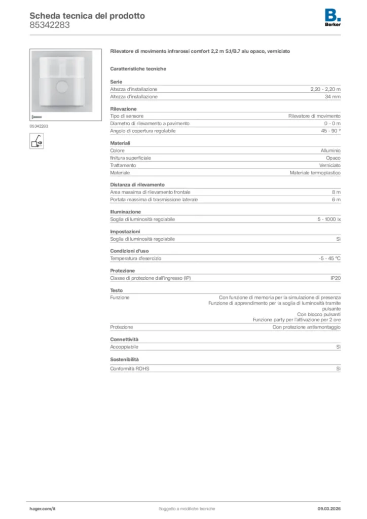 Immagine Berker Scheda tecnica del prodotto 85342283 | Hager Italia