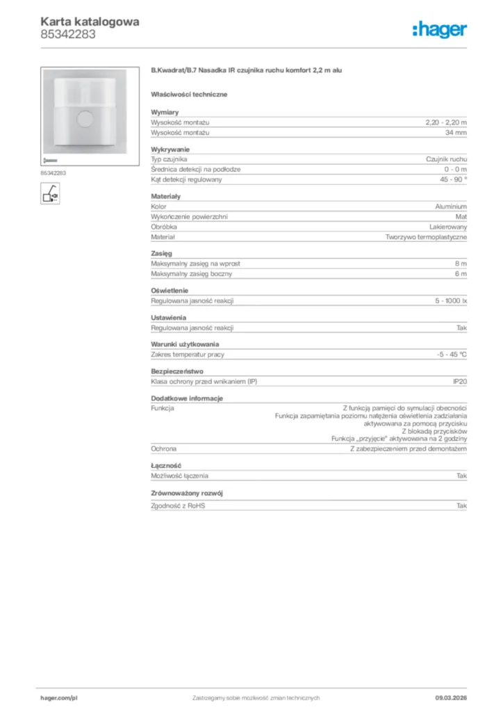 Zdjęcie Hager Karta katalogowa 85342283 | Hager Polska
