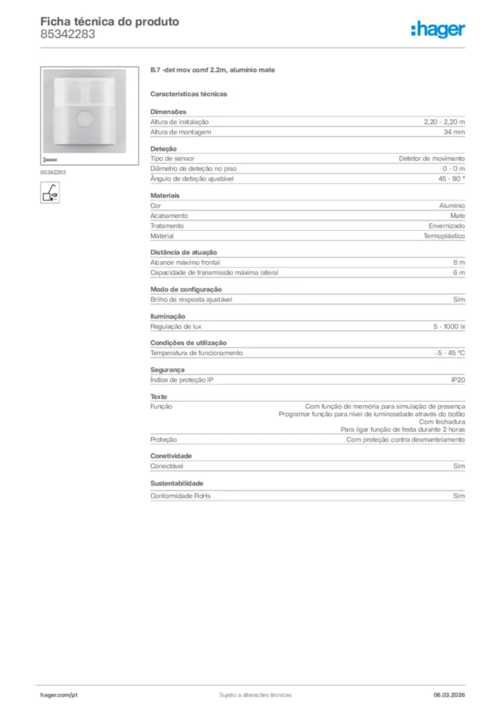 Imagem Hager Ficha técnica do produto 85342283 | Hager Portugal