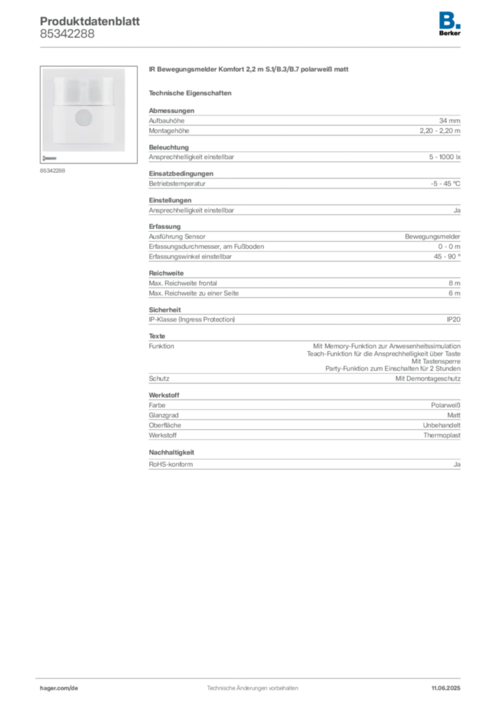 Bild Berker Produktdatenblatt 85342288 | Hager Deutschland