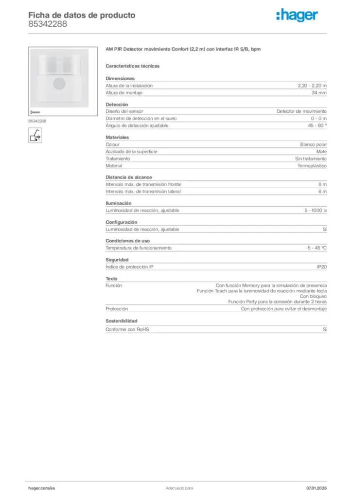 Imagen Hager Ficha de datos de producto 85342288 | Hager España