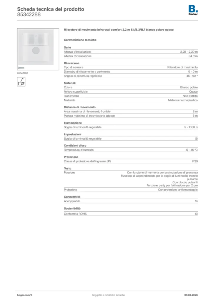 Immagine Berker Scheda tecnica del prodotto 85342288 | Hager Italia