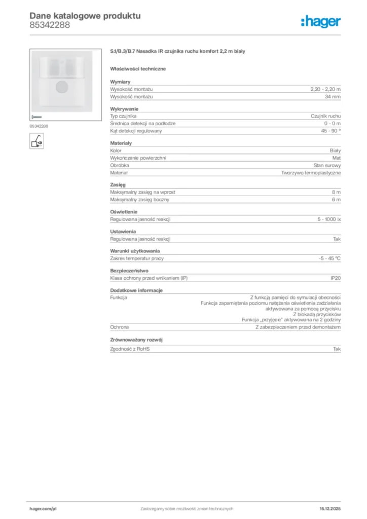 Zdjęcie Hager Karta katalogowa 85342288 | Hager Polska