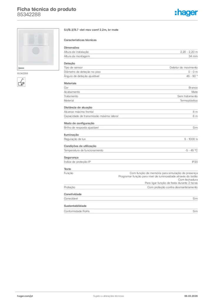 Imagem Hager Ficha técnica do produto 85342288 | Hager Portugal