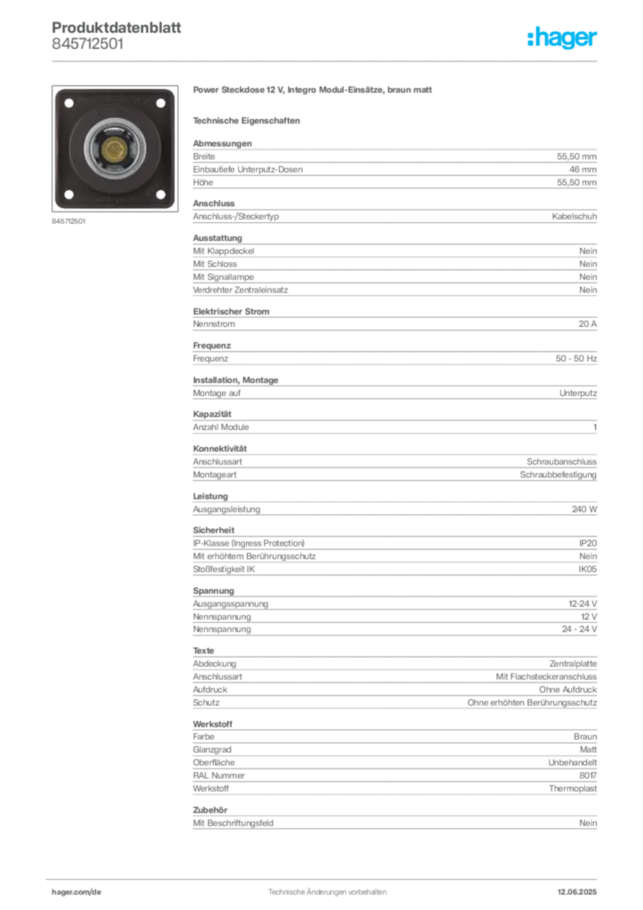 Bild Berker Produktdatenblatt 845712501 | Hager Deutschland