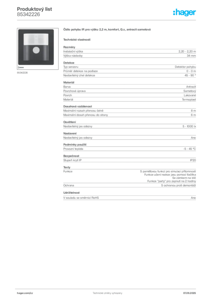Obrázek Hager Produktový list 85342226 | Hager