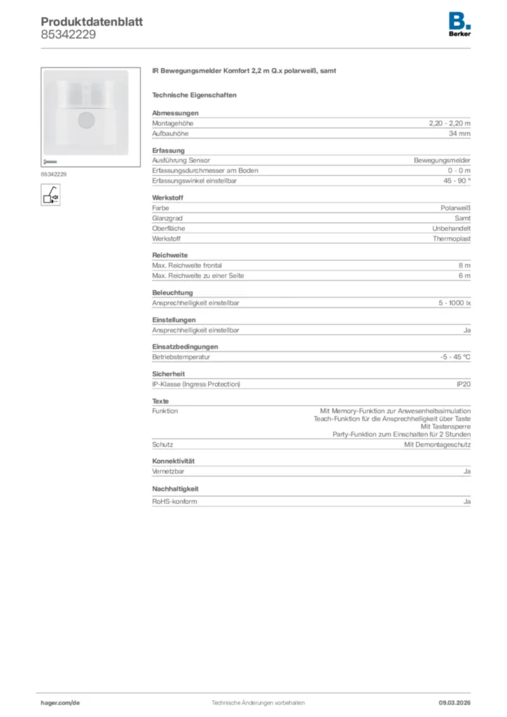 Bild Berker Produktdatenblatt 85342229 | Hager Deutschland