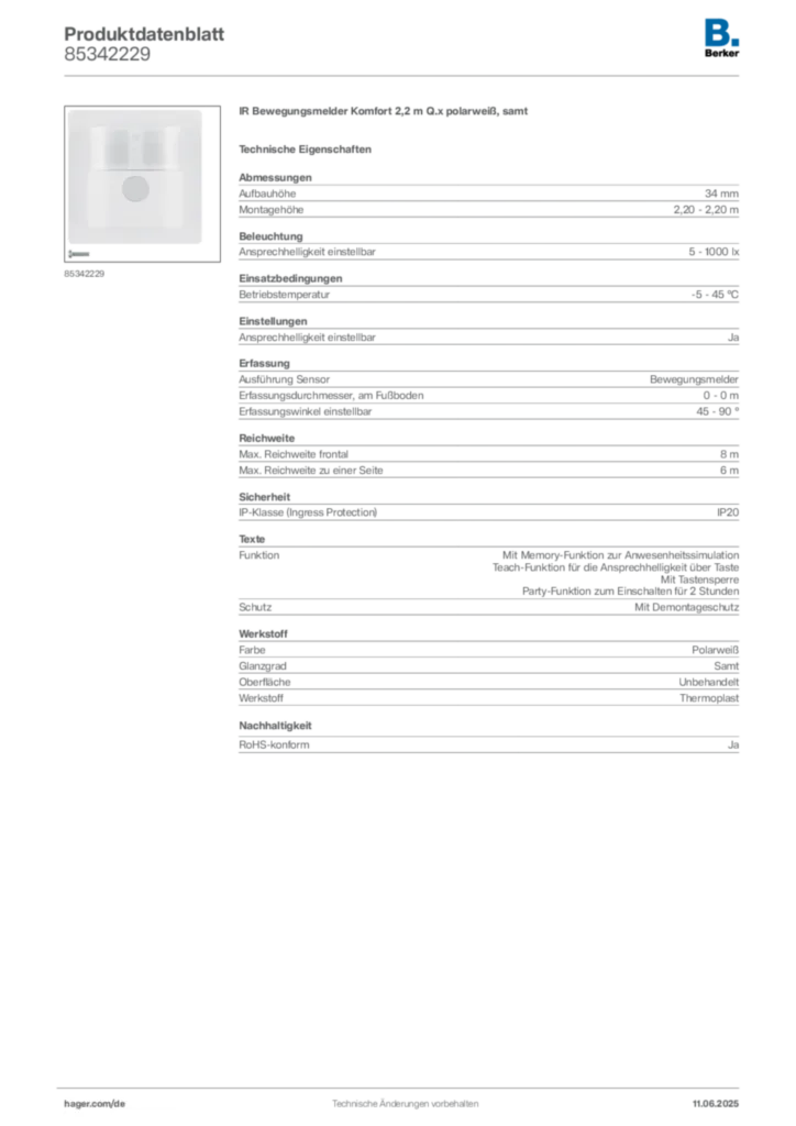 Bild Berker Produktdatenblatt 85342229 | Hager Deutschland