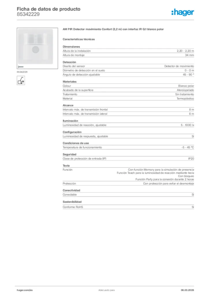 Imagen Hager Ficha de datos de producto 85342229 | Hager España