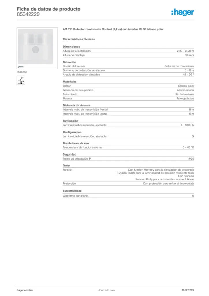 Imagen Hager Ficha de datos de producto 85342229 | Hager España
