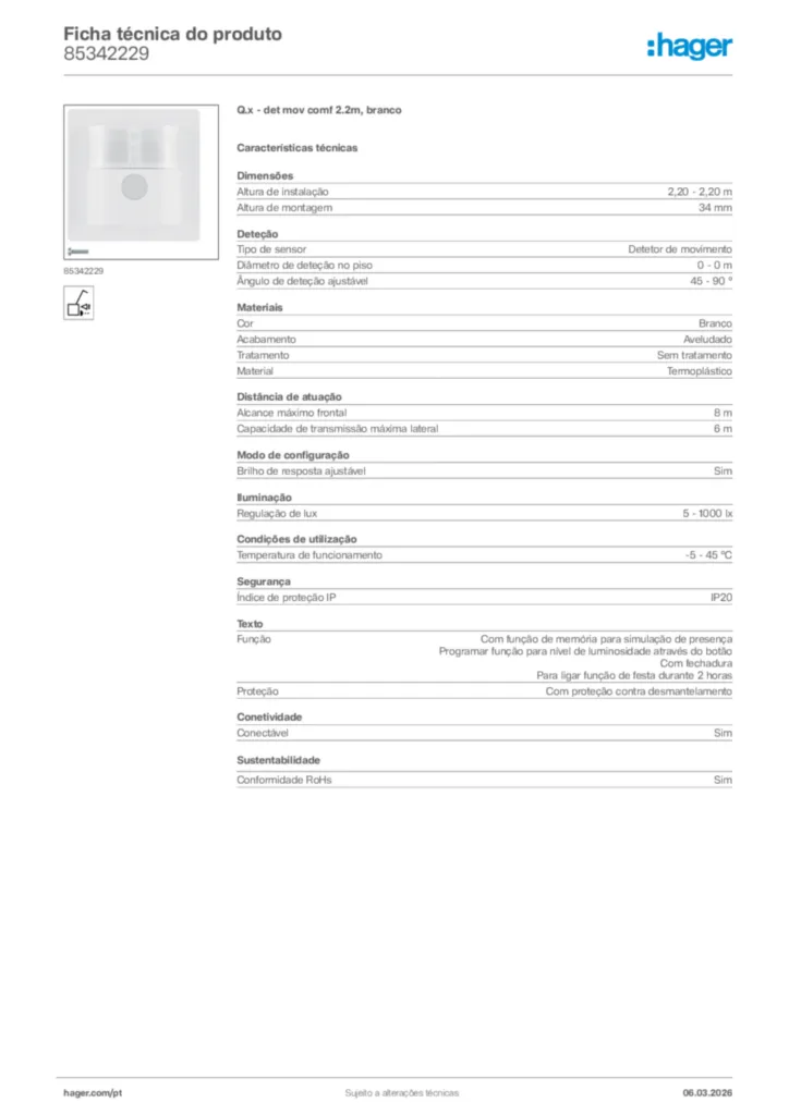 Imagem Hager Ficha técnica do produto 85342229 | Hager Portugal