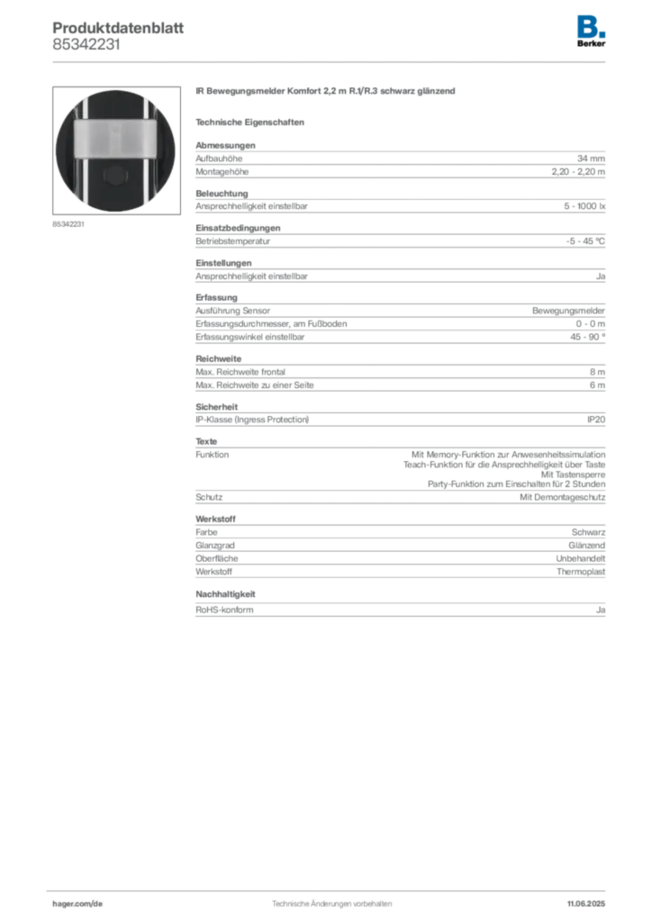 Bild Berker Produktdatenblatt 85342231 | Hager Deutschland