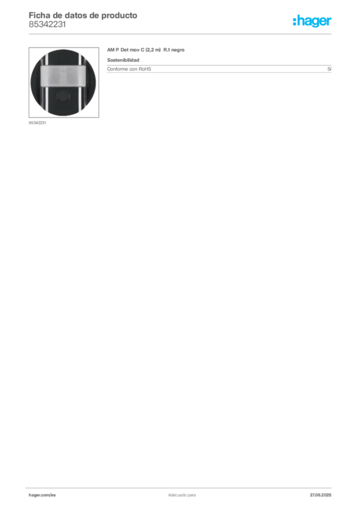 Imagen Hager Ficha de datos de producto 85342231 | Hager España