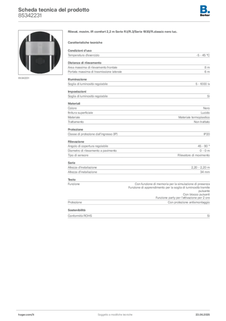 Immagine Berker Scheda tecnica del prodotto 85342231 | Hager Italia