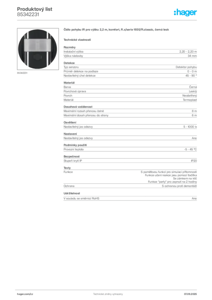 Obrázek Hager Produktový list 85342231 | Hager