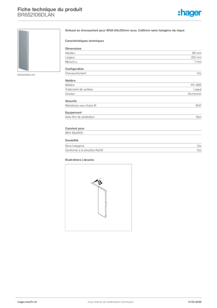 Image Hager Fiche technique du produit BR652106DLAN | Hager Suisse