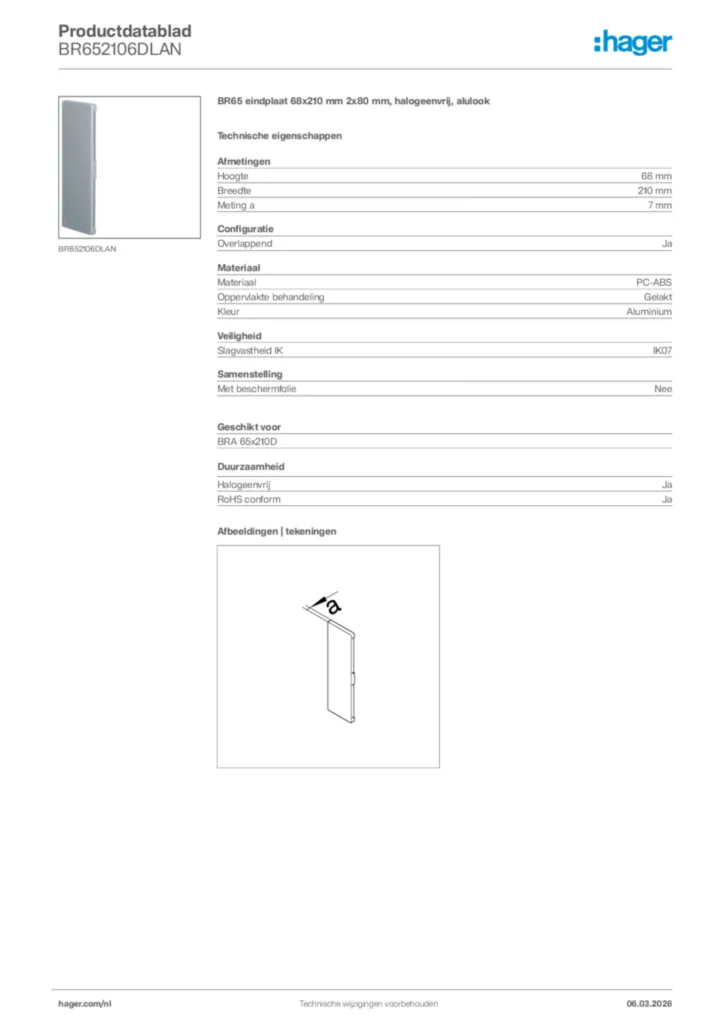 Afbeelding Hager Productdatablad BR652106DLAN | Hager Nederland