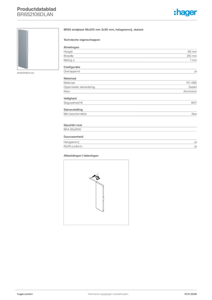 Afbeelding Hager Productdatablad BR652106DLAN | Hager Nederland