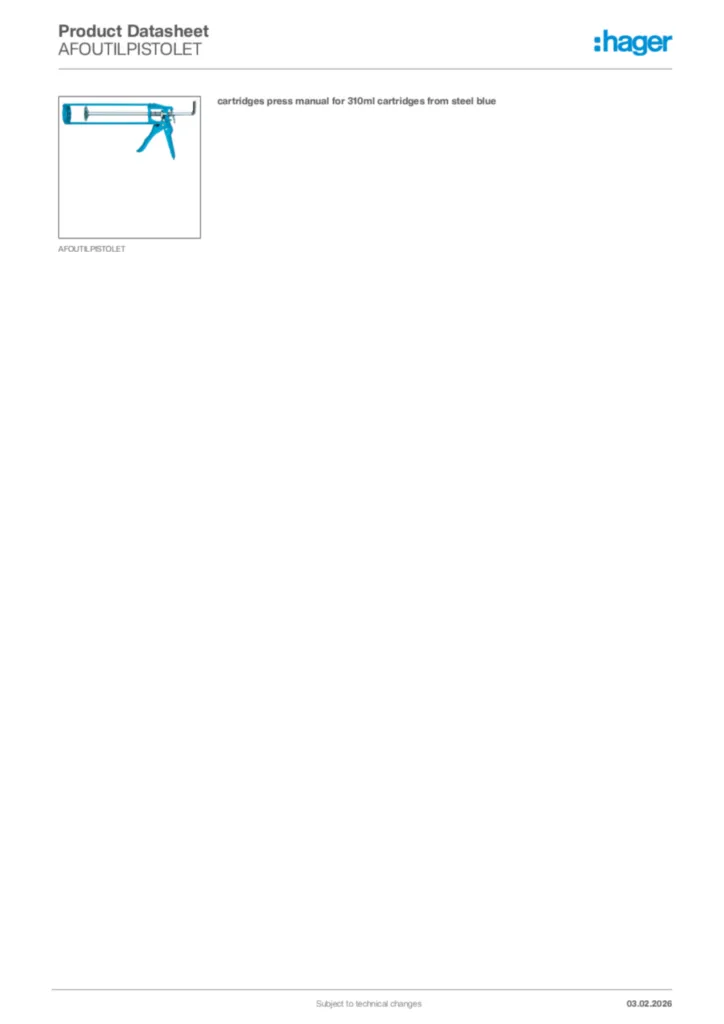 Image Hager Product data sheet AFOUTILPISTOLET  | Hager Africa