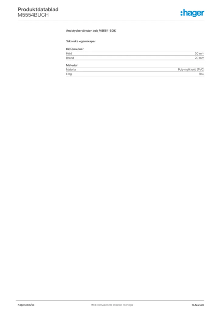 Bild Hager Produktdatablad M5554BUCH | Hager Sverige